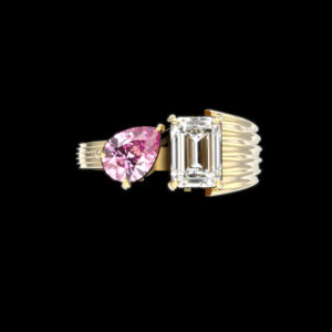 Luxury Blossom Ring with pink gemstone and diamond on a gold band