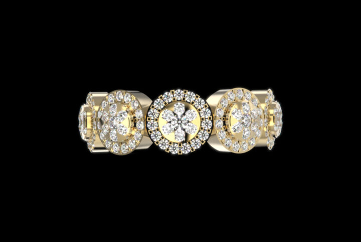 Celeste Ring with clustered diamonds and floral gold design