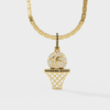 Basketball-inspired Ballin Diamond Pendant with a gold finish and sparkling diamonds, featuring a hoop design.