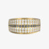 "Men’s yellow gold ring with pure white diamonds and black diamond accents, symbolizing bold strength and timeless elegance."
