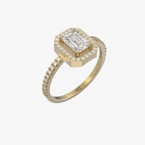 A close-up image of the delleca diamond ring showcasing its sparkling diamond center stone.