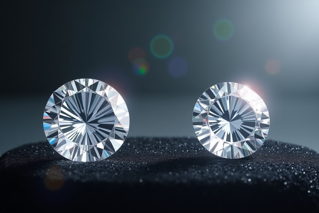 a pair of diamonds on a black surface